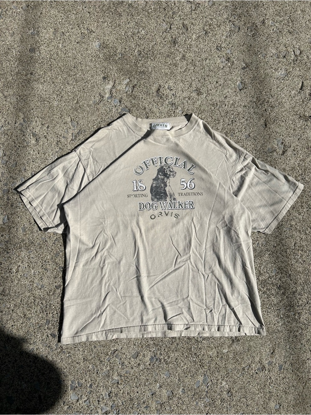 Vintage Orvis Men's 'Official Dog Walker' Graphic T-Shirt in Cream
